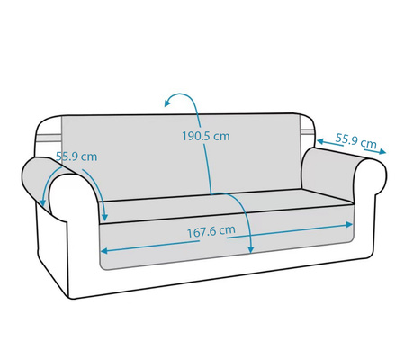 POKROWIEC MATA NARZUTA na KANAPĘ sofę3os 167cm WODOODPORNY, SZARY, pikowany