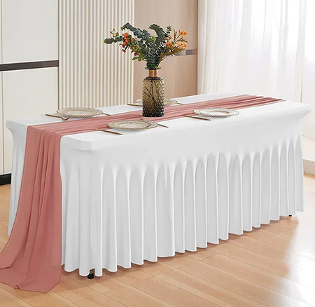 POKROWIEC na stół bankietowy cateringowy BIAŁY SKIRTING falbana 200x90 cm