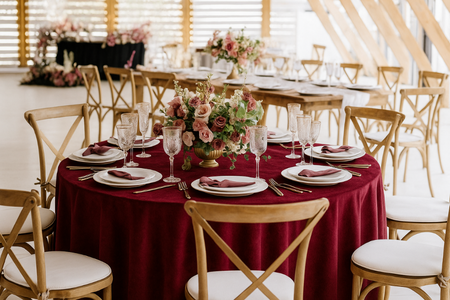 Obrus okrągły, MATOWY WELUR, 320cm, bordowy