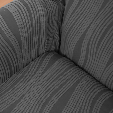 POKROWIEC na FOTEL USZAK, żakard wypukły, PASY, tkanina strukturalna, CIEMNY SZARY