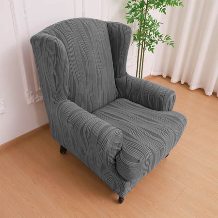 POKROWIEC na FOTEL USZAK, żakard wypukły, PASY, tkanina strukturalna, CIEMNY SZARY