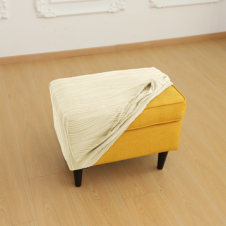 POKROWIEC na PUF, żakard wypukły, PASY, tkanina strukturalna, KREMOWY