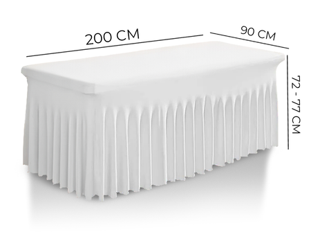 POKROWIEC na stół bankietowy cateringowy BIAŁY SKIRTING falbana 200x90 cm