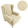 POKROWIEC na FOTEL USZAK, żakard wypukły, PASY, tkanina strukturalna, KREMOWY