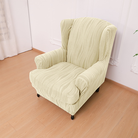POKROWIEC na FOTEL USZAK, żakard wypukły, PASY, tkanina strukturalna, KREMOWY