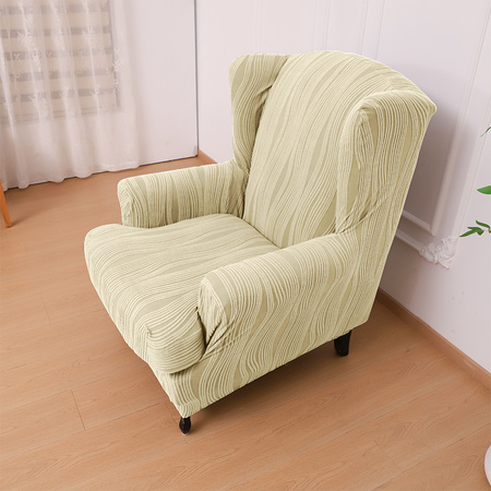 POKROWIEC na FOTEL USZAK, żakard wypukły, PASY, tkanina strukturalna, KREMOWY
