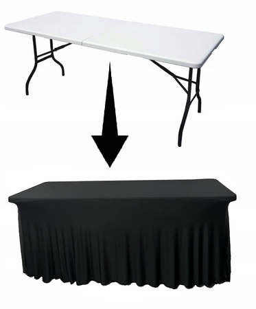 POKROWIEC na stół bankietowy cateringowy czarny SKIRTING falbana 200x90 cm