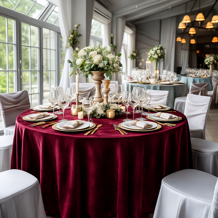 Obrus okrągły NA WYMIAR, MATOWY WELUR, bordowy