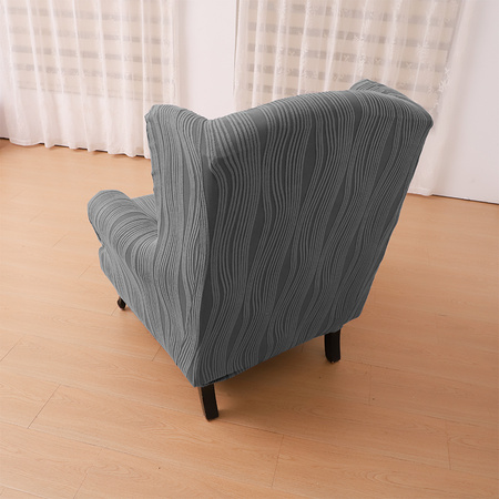 POKROWIEC na FOTEL USZAK, żakard wypukły, PASY, tkanina strukturalna, CIEMNY SZARY