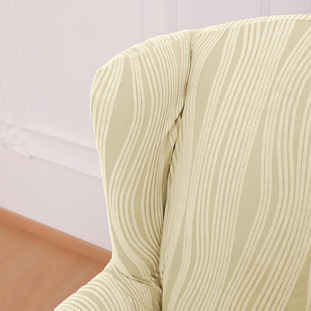 POKROWIEC na FOTEL USZAK, żakard wypukły, PASY, tkanina strukturalna, KREMOWY