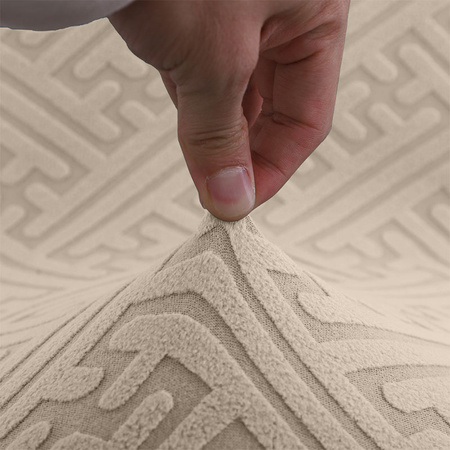 POKROWIEC krzesło ŻAKARD TŁOCZENIE WZÓR F KREMOWY plusz GRUBY