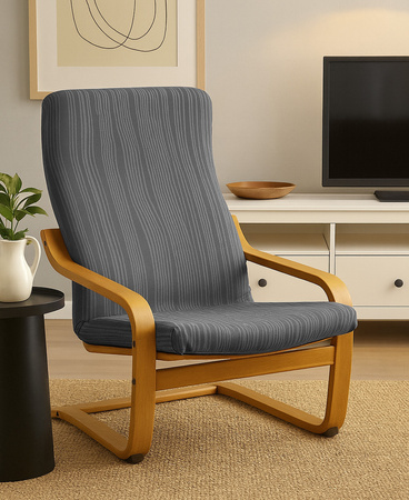 Pokrowiec na FOTEL FINKA żakard wypukły, PASY, tkanina strukturalna, CIEMNY SZARY