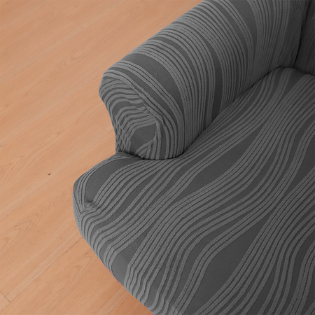 POKROWIEC na FOTEL USZAK, żakard wypukły, PASY, tkanina strukturalna, CIEMNY SZARY