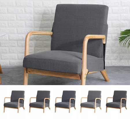 Pokrowiec na FOTEL FINKA żakard wypukły, PASY, tkanina strukturalna, CIEMNY SZARY