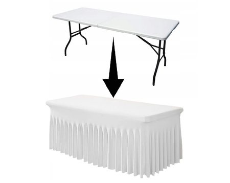 POKROWIEC na stół bankietowy cateringowy BIAŁY SKIRTING falbana 200x90 cm