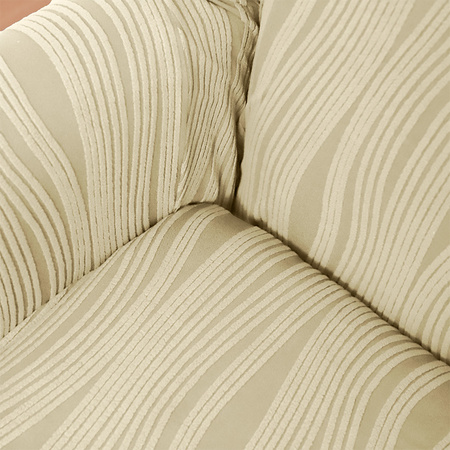 POKROWIEC na FOTEL USZAK, żakard wypukły, PASY, tkanina strukturalna, KREMOWY