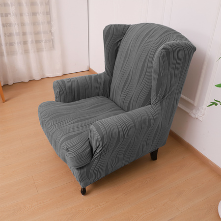 POKROWIEC na FOTEL USZAK, żakard wypukły, PASY, tkanina strukturalna, CIEMNY SZARY