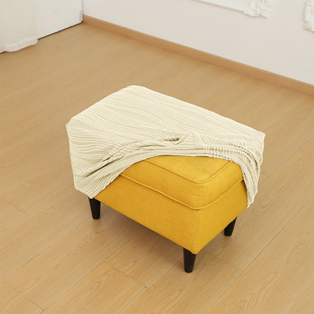 POKROWIEC na PUF, żakard wypukły, PASY, tkanina strukturalna, KREMOWY