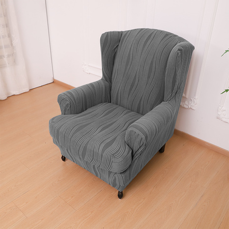 POKROWIEC na FOTEL USZAK, żakard wypukły, PASY, tkanina strukturalna, CIEMNY SZARY