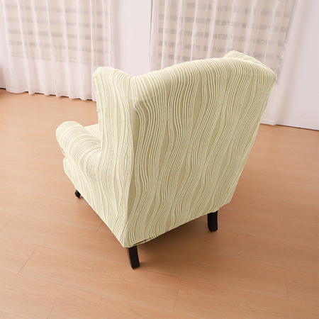 POKROWIEC na FOTEL USZAK, żakard wypukły, PASY, tkanina strukturalna, KREMOWY