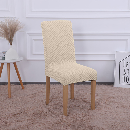 POKROWIEC krzesło ŻAKARD TŁOCZENIE WZÓR F KREMOWY plusz GRUBY