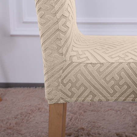 POKROWIEC krzesło ŻAKARD TŁOCZENIE WZÓR F KREMOWY plusz GRUBY