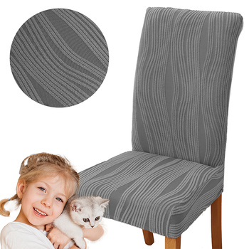 POKROWIEC krzesło ŻAKARD wypukły TKANINA STRUKTURALNA PASY CIEMNY SZARY