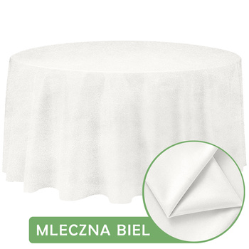 Obrus okrągły, MATOWY WELUR, 320cm, mleczna biel