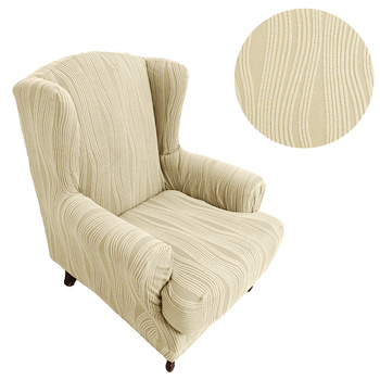 POKROWIEC na FOTEL USZAK, żakard wypukły, PASY, tkanina strukturalna, KREMOWY