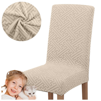 POKROWIEC krzesło ŻAKARD TŁOCZENIE WZÓR F KREMOWY plusz GRUBY