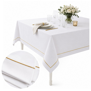 Obrus biały ze ZŁOTYM wykończeniem, 140x300cm