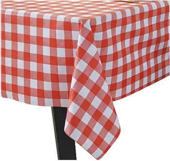 Obrus w CZERWONĄ KRATĘ WŁOSKĄ 140x140cm KRATA WŁOSKA PARYSKA BIAŁO CZERWONY