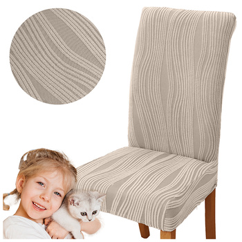 POKROWIEC krzesło ŻAKARD wypukły TKANINA STRUKTURALNA PASY KREMOWY