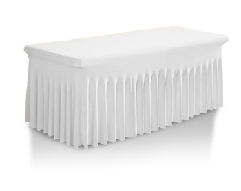 POKROWIEC na stół bankietowy cateringowy BIAŁY SKIRTING falbana 200x90 cm