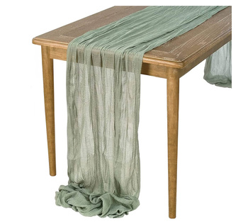BIEŻNIK BOHO marszczony OLIWKOWA ZIELEŃ RUSTYKALNY na stół delikatny 90x300 cm