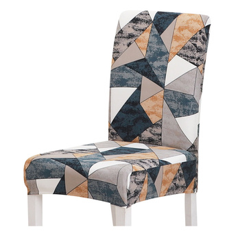 POKROWIEC elastyczny na krzesło Z GEOMETRYCZNYMI WZORAMI w kolorach POMARAŃCZOWYM, BIAŁYM oraz GRANATOWYM