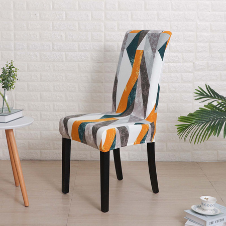  POKROWIEC elastyczny na krzesło Z GEONETRYCZNYMI WZORAMI w kolorach POMARAŃCZOWYM SZARYM oraz BIAŁYM