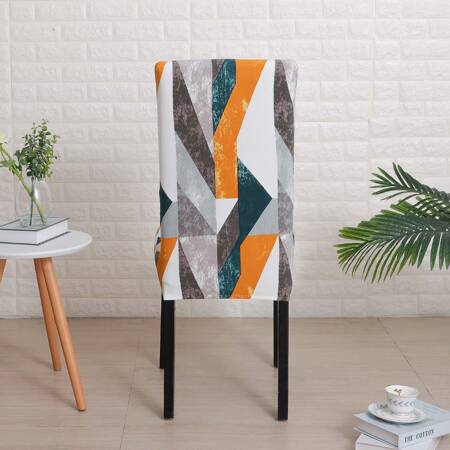  POKROWIEC elastyczny na krzesło Z GEONETRYCZNYMI WZORAMI w kolorach POMARAŃCZOWYM SZARYM oraz BIAŁYM